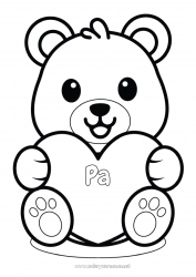 Kleurplaat voor kinderen Beer Schattig Kawaii Dier Knuffelbeer Groot hart Eenvoudige kleurplaten Bosdieren