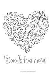 Farvelægningssiden for børn Slik Stort hjerte Frugter Slik, søde sager Jordbær