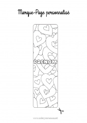 Coloriage à personnaliser Coeur Je t'aime Marque page