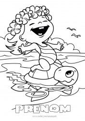 Coloriage gratuit Fille Tortue Été Plage Mer Reptiles Hawaï