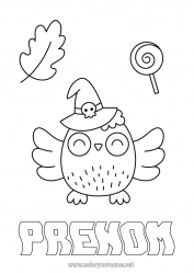 Coloriage gratuit Bonbons Halloween Chouette, Hibou Gourmandises, sucreries Oiseaux et mammifères volants Sucette