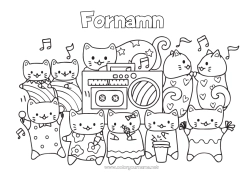 Färgläggningssida att anpassa Katt Söt Djur Musik Hundar och katter Musikens dag