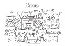 Free drawing Cat Kawaii Music Dog and cat World Music Day