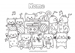 Colorazione gratuita Gatto Kawaii Musica CanI e gatti Festa della musica