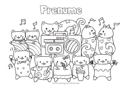 Pagină de colorat personalizată Pisică Drăguț Animal Muzică Câini și pisici Sărbătoarea muzicii