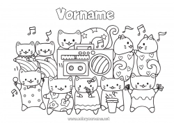 Kostenlose Malvorlage Katze Kawaii Musik Hunde und Katzen Musikfest