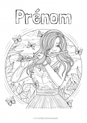 Coloriage gratuit Fille Papillon Musique Coloriages complexes Insectes Fête de la musique Instruments de musique Flûte Musicien Métiers de l'art