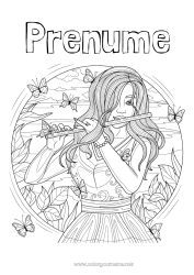 Pagină de colorat personalizată Fată Fluture Muzică Desene de colorat complexe Insecte Sărbătoarea muzicii Instrumente muzicale Flaut Muzician Meserii de artă