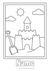 Colouring to customise Summer Beach Easy Colouring Pages Sandcastle