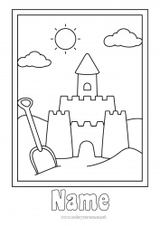 Free drawing Summer Beach Easy coloring pages Sandcastle