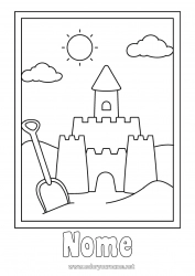 Disegno gratuito Estate Spiaggia Disegni da colorare facili Castello di sabbia