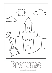 Pagină de colorat personalizată Vara Plajă Desene de colorat ușoare Castel de nisip