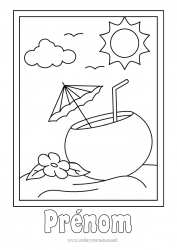 Coloriage gratuit Été Fruits Boisson Parasol Cocktail Noix de coco