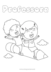 Desenho grátis Menina Menino Lápis de Cor Lápis Materiais Escolares