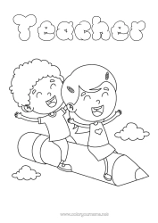 Free colouring Girl Boy Coloured pencil Pencil Stationery supplies