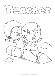 Child coloring page Girl Boy Coloured pencil Pencil School supplies