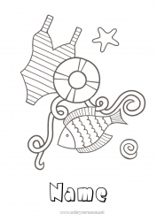 Free coloring Summer Beach Sea Animal Fish Marine or aquatic animals Buoy Swimsuit