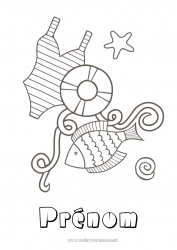 Coloriage à personnaliser Été Plage Mer Animal Poisson Animaux marins ou aquatique Bouée Maillot de bain