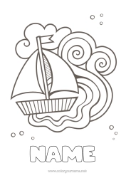 Free colouring Summer Vehicles Boat Sailboat Marine vehicles Waves