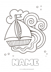 Free drawing Summer Vehicles Boat Sailing boat Maritime vehicles Waves
