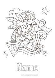Colouring to customise Holidays Summer Palm Tree Symbols Marine Anchor