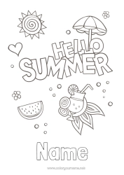 Free colouring Holidays Summer Sun Symbols Cocktail