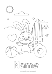 Free colouring Sport Beach Rabbit Animal Surfing Forest animals Buoy Beach ball Games and toys Water sports