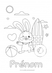 Coloriage gratuit Plage Lapin Animal Surf Animaux de la forêt Bouée Ballon de plage Jeux et jouets Sports nautiques