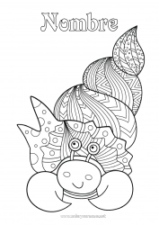 Dibujo libre Mandala Cangrejo Conchas marinas Dibujos complejos para colorear Animales marinos o acuáticos