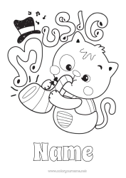 Colouring to customise Cat Animal Music Dogs And Cats Music Day Musical Instruments Saxophone