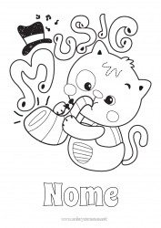 Desenho grátis Gato Animal Música Cães e gatos Festa da Música Instrumentos musicais Saxofone