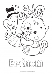 Coloriage gratuit Chat Animal Musique Chiens et chats Fête de la musique Instruments de musique Saxophone