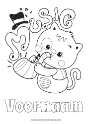 Gratis kleurplaat Kat Dier Muziek Honden en katten Muziekfestival Muziekinstrumenten Saxofoon