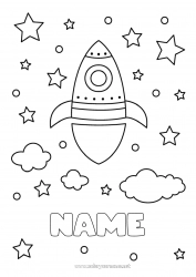 Free coloring Rocket Space Stars Easy coloring pages Aerial vehicles