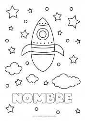 Colorear gratis Cohete Vehículos Espacio Estrellas Dibujos fáciles para colorear Vehículos aéreos