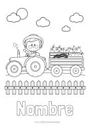 Colorear gratis Tractor Vehículos agrícolas Granja Frutas Agricultor Oficios de la Granja