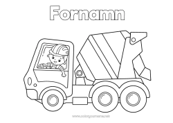 Färgläggningssida att anpassa Pojke Fordon Byggmaskiner Betongbil Byggyrken