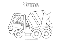 Colouring to customise Boy Vehicles Construction Equipment Concrete Mixer Truck Construction Trades