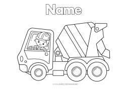 Coloring to customize Boy Vehicles Construction machinery Mixer truck Construction Jobs