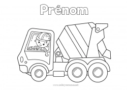 Coloriage à personnaliser Garçon Véhicules Engins de chantier Camion toupie Métiers du chantier