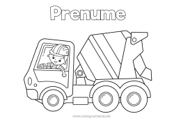 Pagină de colorat personalizată Băiat Vehicule Utilaje de construcție Camion cu mixer Meserii de șantier