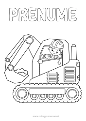 Pagină de colorat personalizată Băiat Vehicule Excavator Utilaje de construcție Meserii de șantier