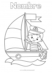 Colorear gratis Verano Mar Vehículos Barco Velero Marino Vehículos marítimos Pescador Oficios del mar