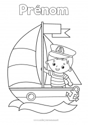 Coloriage gratuit Été Mer Bateau Voilier Marin Véhicules maritimes Marin pêcheur Métiers de la mer