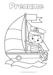 Desen liber de colorat Vara Mare Vehicule Barcă Vapor cu pânze Marin Vehicule maritime Marin pescar Meserii maritime