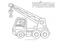 Dessin gratuit Garçon Véhicules Engins de chantier Camion-grue Métiers du chantier