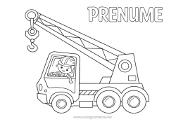 Pagină de colorat personalizată Băiat Vehicule Utilaje de construcție Camion cu macara Meserii de șantier