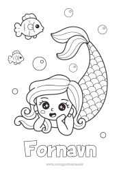 Gratis farvelægning Sød Kawaii Hav Sirene