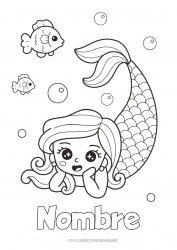 Colorear gratis Lindo Kawaii Mar Sirena