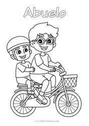 Niño página para colorear Papá Abuelo Chico Vehículos Niño Bicicleta Adulto Familia Vehículos de dos ruedas